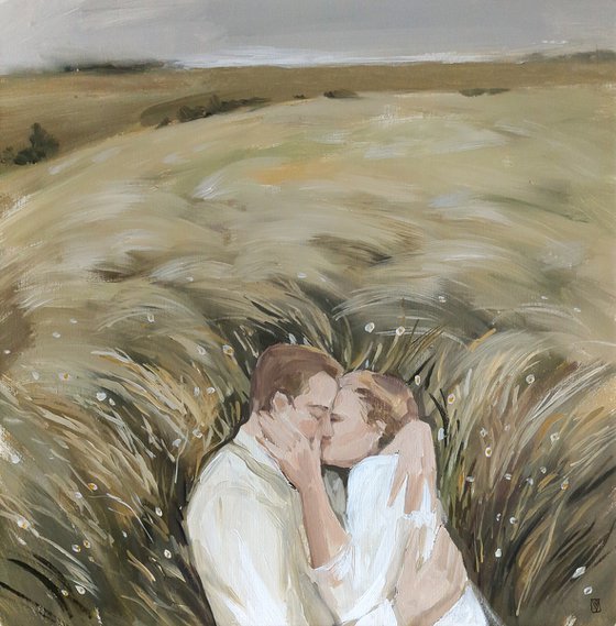 Loving couple in the field