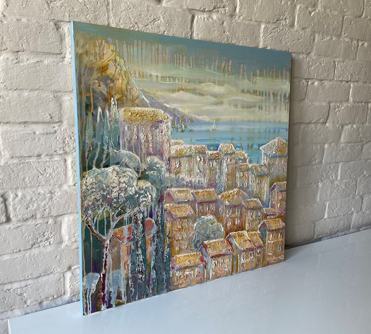 Impressionistic Landscape Oil Painting By Mary Voloshyna, 24 X 24", "By The Sea". Original Oil Painting Seascape., Artfinder