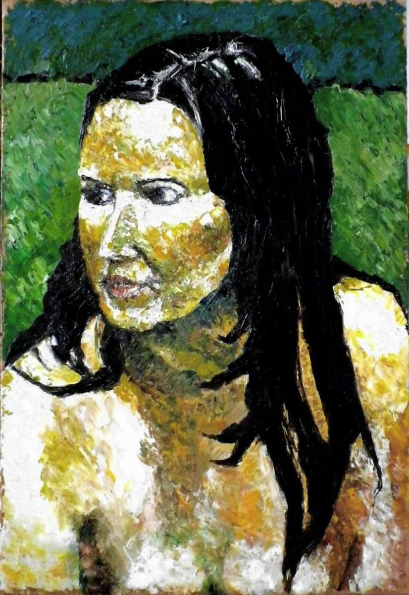 Expressive Portrait Oil Painting By Richard Meyer, 19 X 29", The Marmoset, Original Artwork