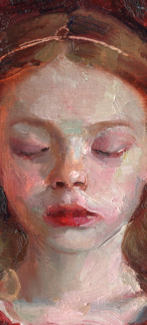 Scarlet Princess – Original Oil on Cardboard by Anastasia Borodina