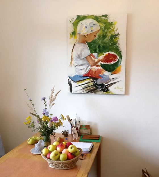 Taste of summer - portrait of a girl with watermelon