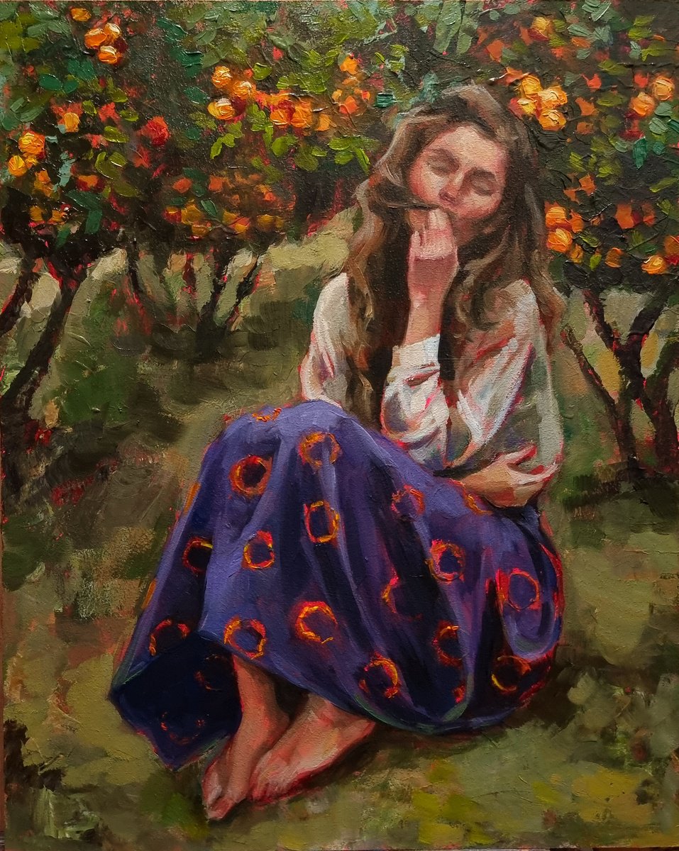 Expressive Portrait Oil Painting By Artmoods Tp, 102 X 12, Tangerine Dreams, Original Artwork