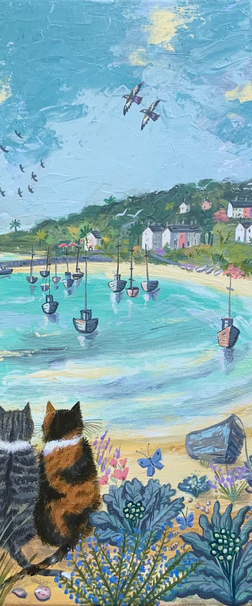 By the Seaside- cat painting by Mary Stubberfield