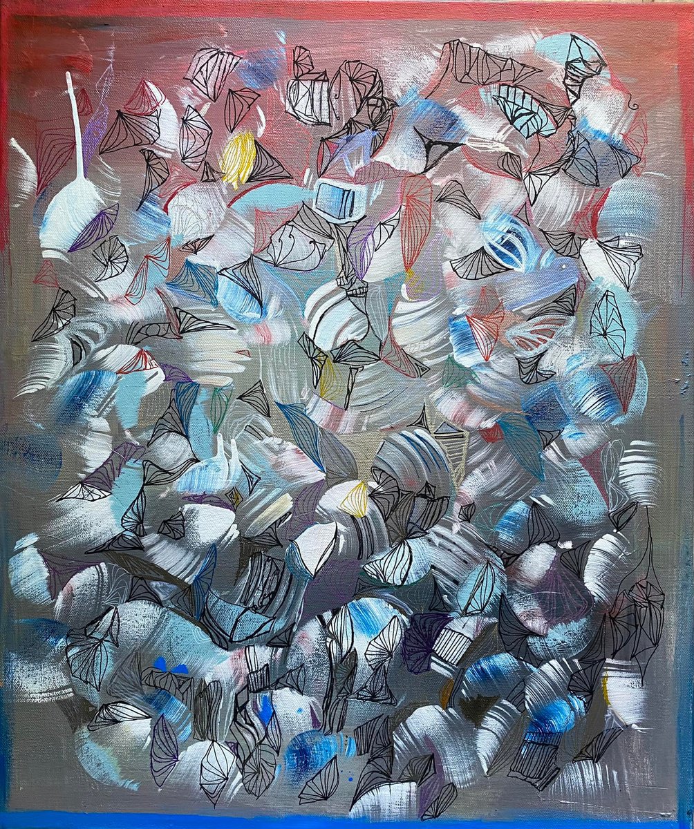 Organic Abstract Acrylic Painting By Samah Kthar, 24 X 30", Fiore, Original Artwork