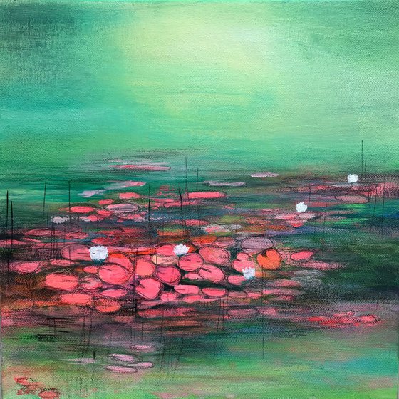 Water Lilies !! Abstract Atmospheric Painting !! Journey to Destination !! Ready to hang !!