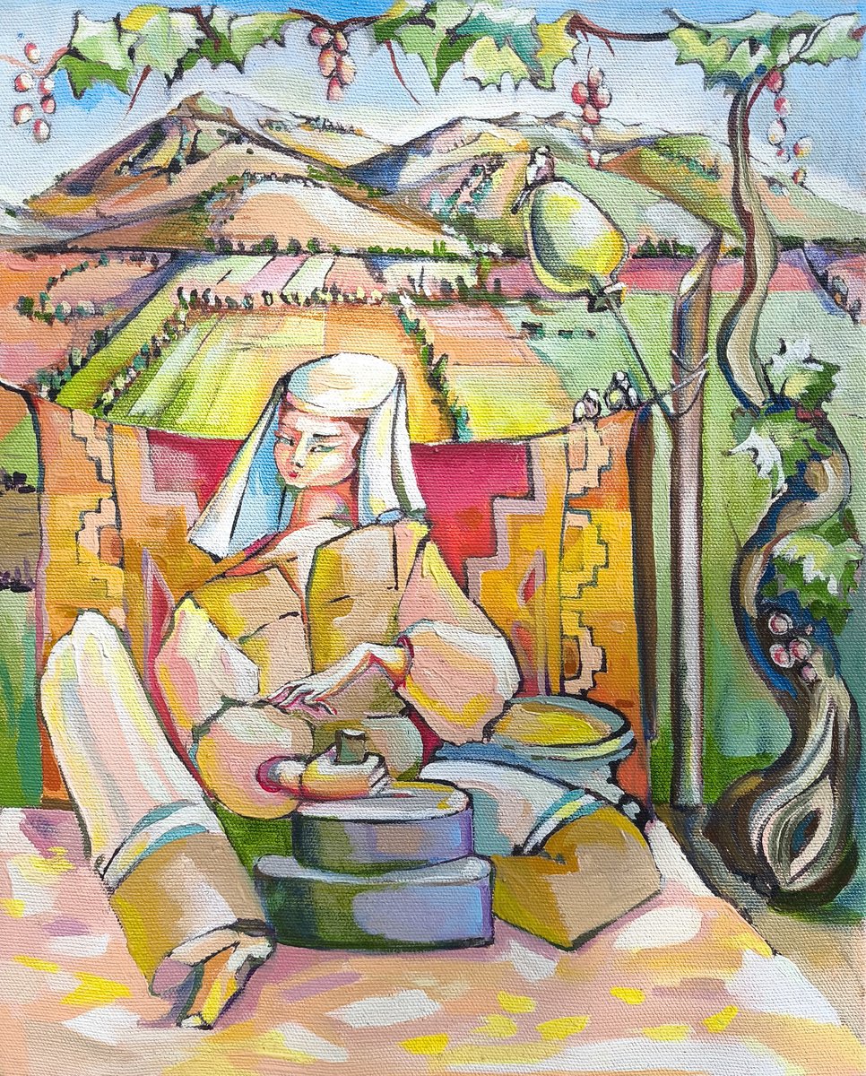 Abstract Landscape Oil Painting By Anahit Mirijanyan, 9 X 12, In The Shade Of Grapes, Original Artwork