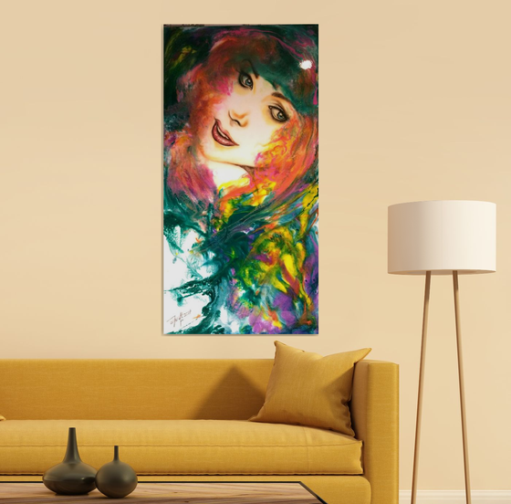 "Cherry ", Contemporary resin XL painting on  board, 60x120x1,2cm, ready to hang