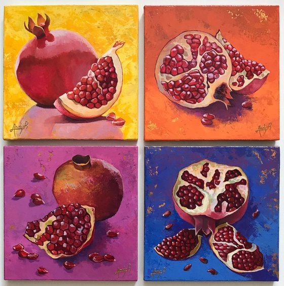 Pomegranates 4 artworks (multi-panelled painting)