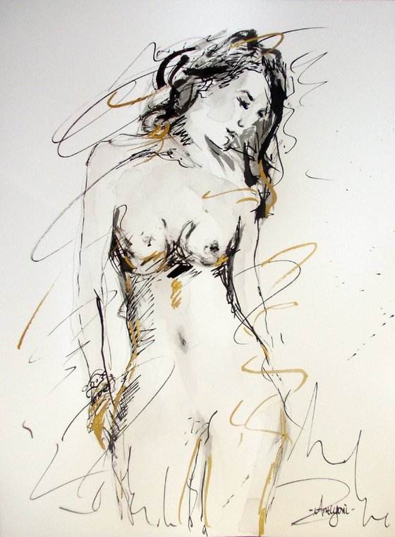 Nude Woman  ink drawing series-Figurative drawing on paper
