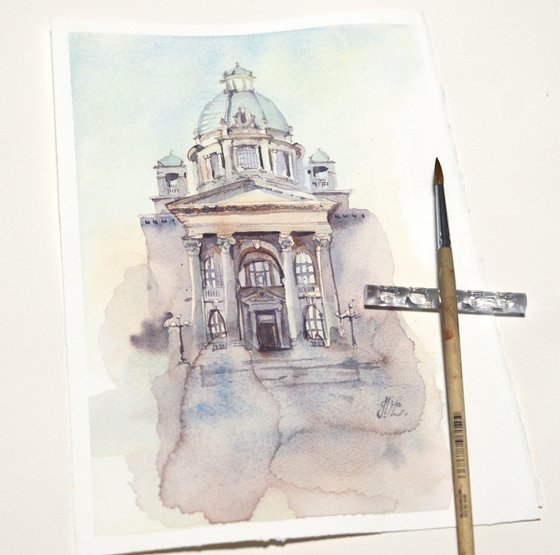 Belgrade, Serbia, Architectural sketch in watercolor