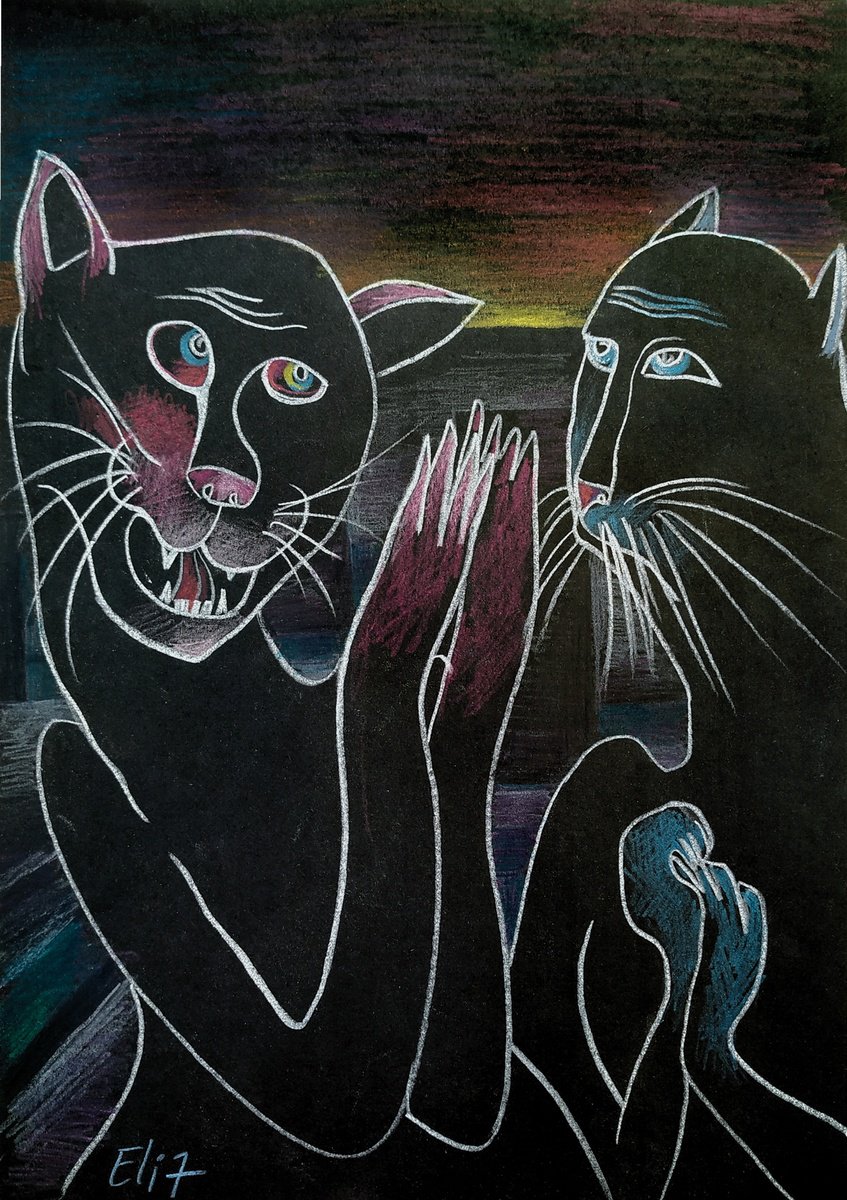 Expressive Animal Pencil Drawing By Elisheva Nesis, 9 X 13, Oath At Sunset, Original Artwork