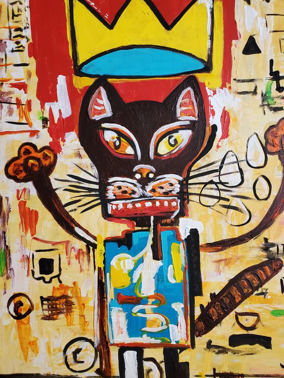 Cat version of painting by Jean-Michel Basquiat "GRILLO" (1984)