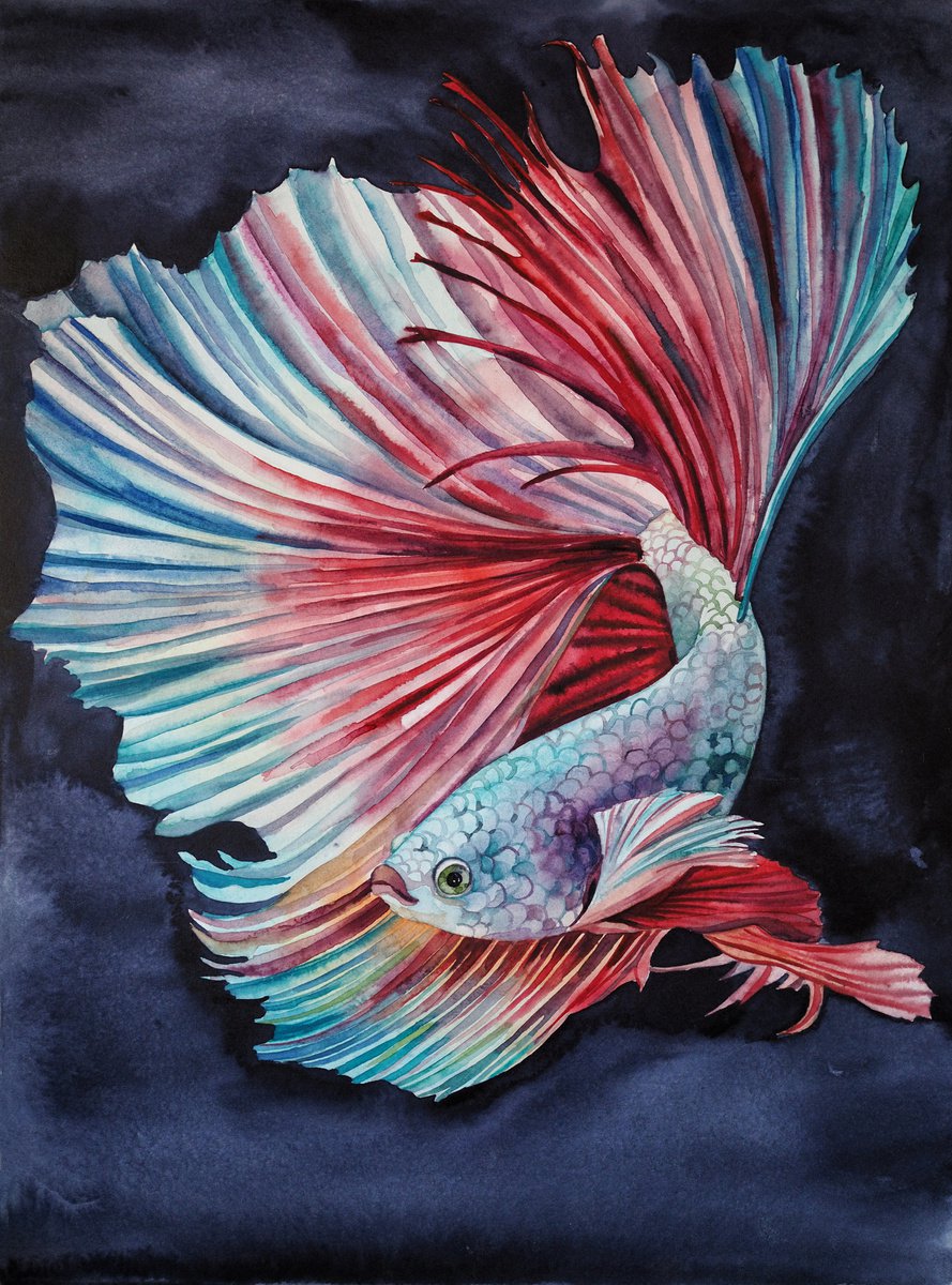Dream fish - original watercolor artwork by Delnara El