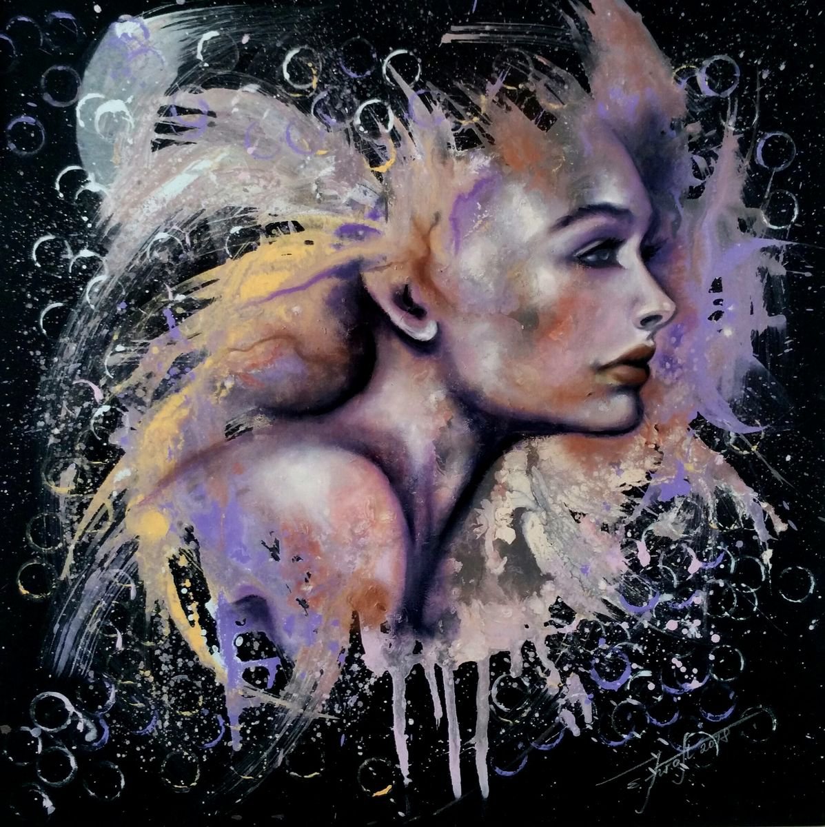 Expressive Oil Painting , Flurry By Elena Kraft, 31 X 31, Artwork For Sale On Artfinder