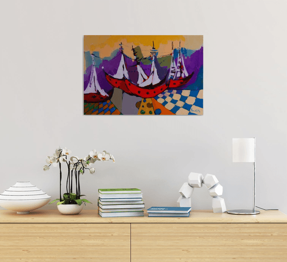 Abstract-boats (40x60cm, oil painting, ready to hang)