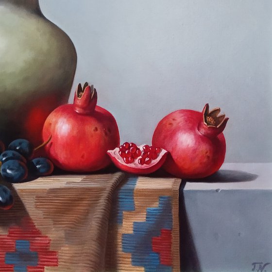 Still life with pomegranates