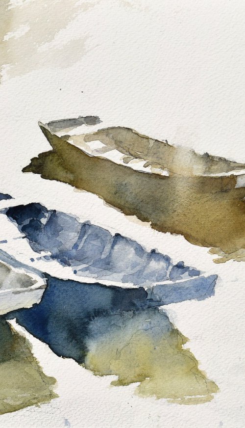 Boats on the river by Goran Žigolić Watercolors