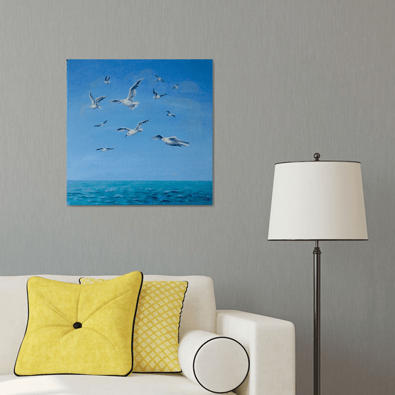 Seagulls Flying Over the Sea