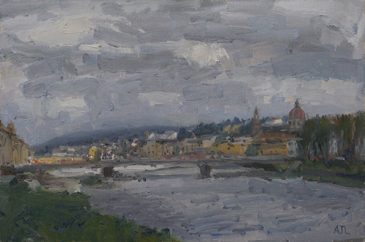 Impressionistic Cityscapes Oil Painting By Alex James Long, 12 X 8, Blustery Day, Florence, Original Artwork