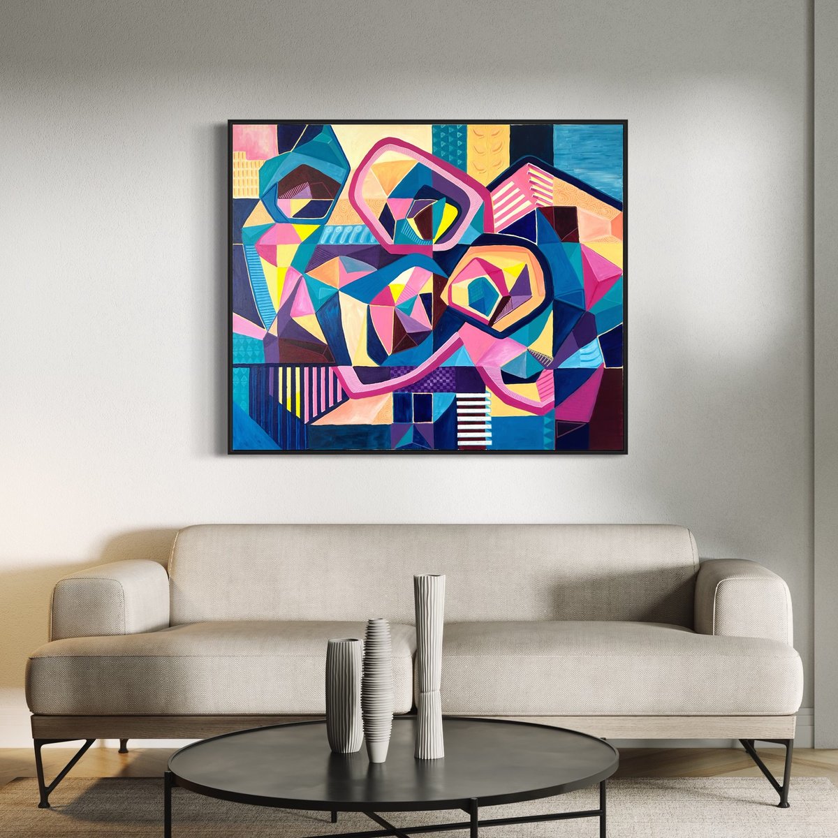 Abstract Acrylic Painting By Samantha Malone, 47 X 39", Together United, Original Artwork