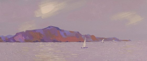 Yachts. Original painting 25x60cm