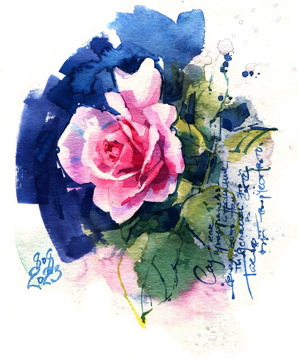 Letters from the Garden - original watercolor orange rose sketch by Ksenia Selianko