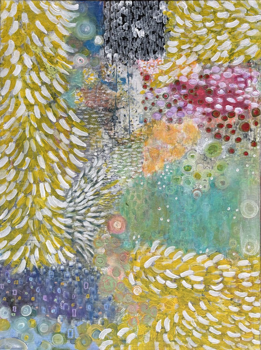 Impressionistic Abstract Acrylic Painting By Sun-Hee Jung, 24 X 31", Feathers, Original Artwork