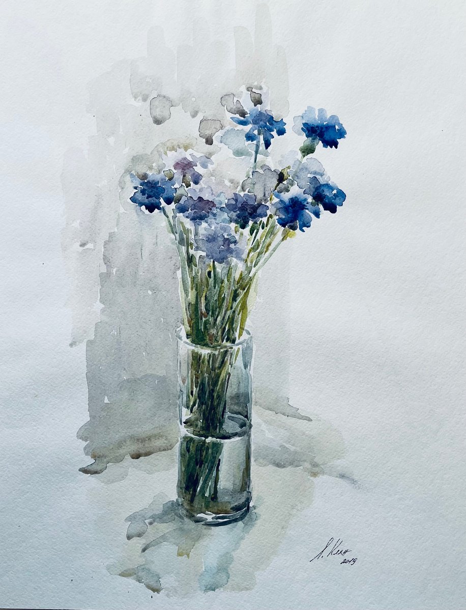Impressionistic Watercolour , Cornflowers. By Elena Klyan, 16 X 20, Artwork For Sale On Artfinder
