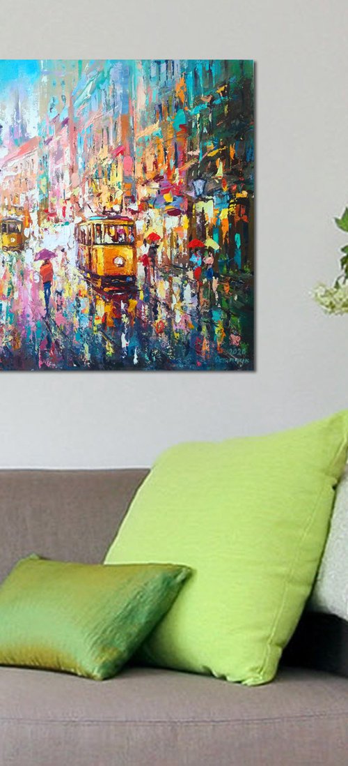 Cityscape with tram by Andrej  Ostapchuk