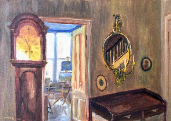 View through to the studio - An original interior oil painting