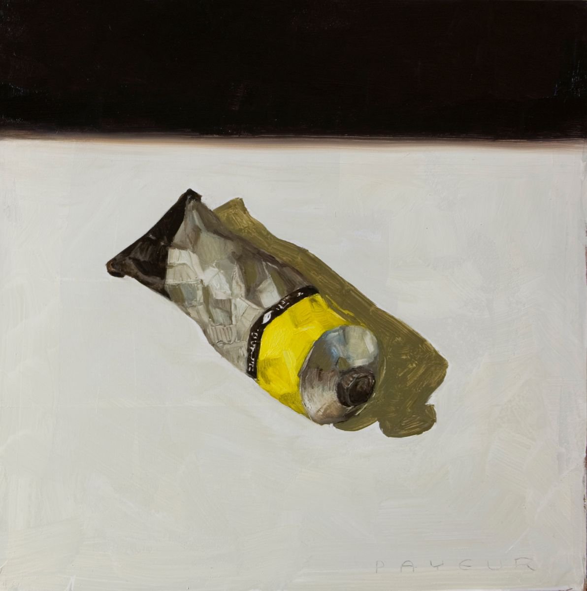 modern still life of a yellow color painting tube by Olivier Payeur