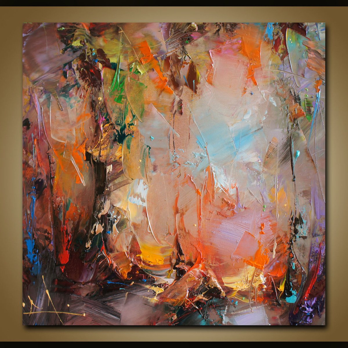 Expressive Landscape Oil Painting By Stanislav Lazarov, 16 X 16", Goldens Reflections, Original Artwork