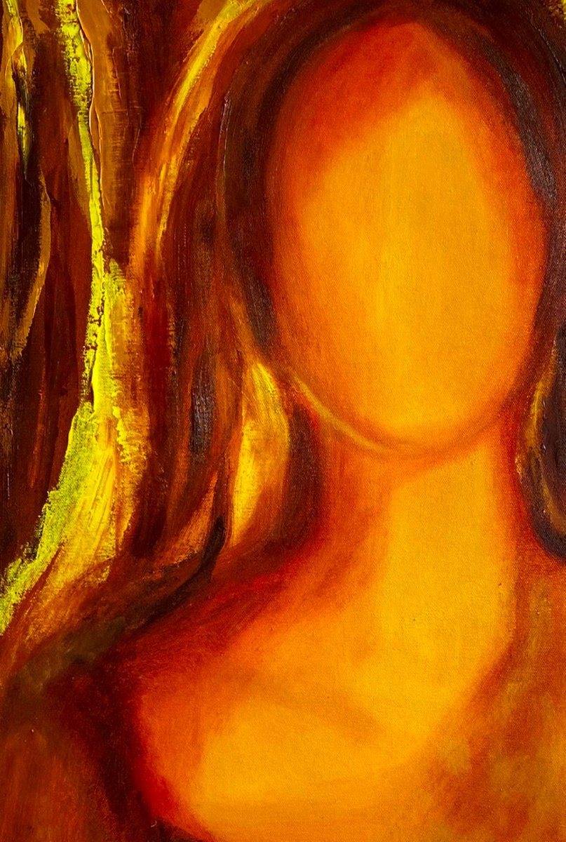 Surrealistic Portrait Oil Painting By Deepa Kern, 12 X 31, Woman In Light, Original Artwork