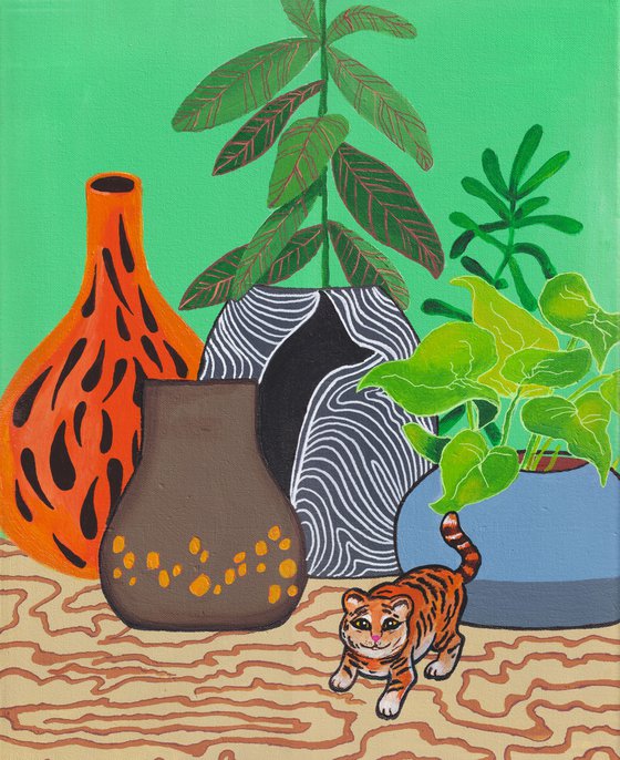 "My pet tiger" Maximalist Modern Matisse-Inspired Original Painting