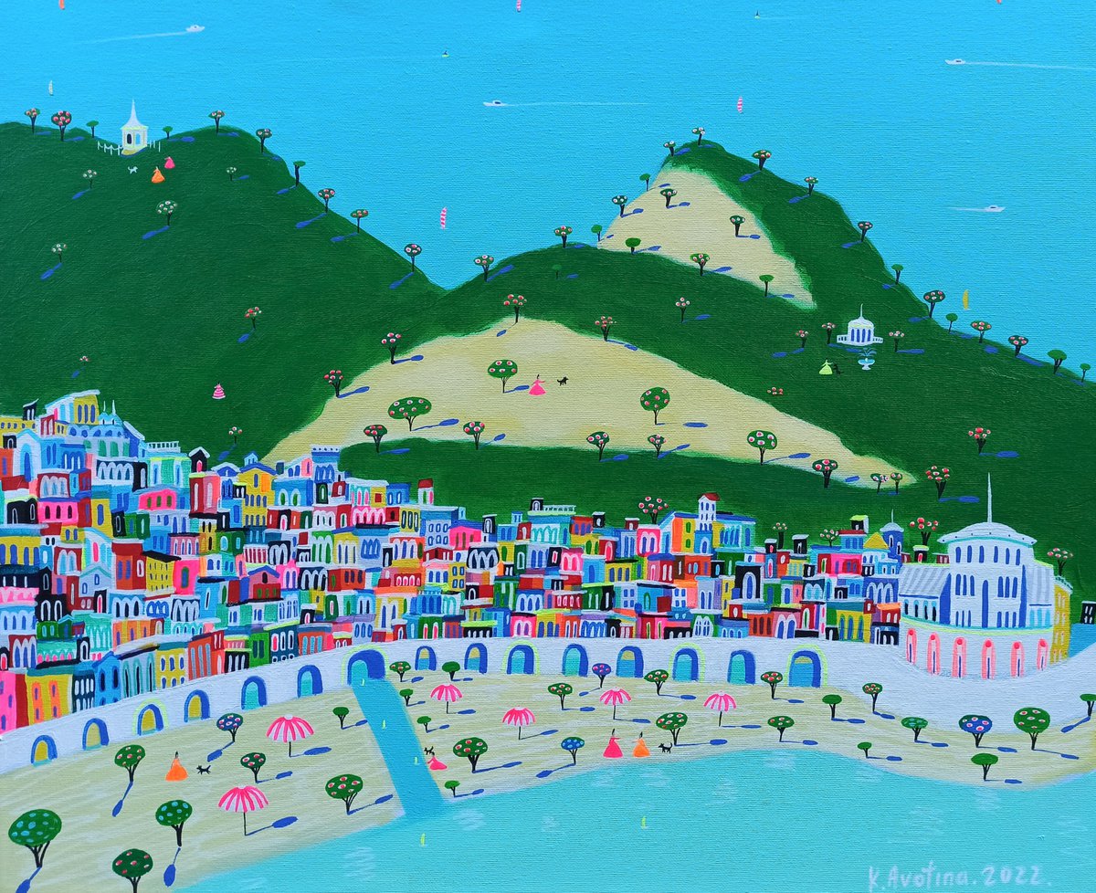 Impressionistic Landscape Acrylic Painting By Katrina Avotina, 24 X 20", The Island Of Rejuvenation, Original Artwork