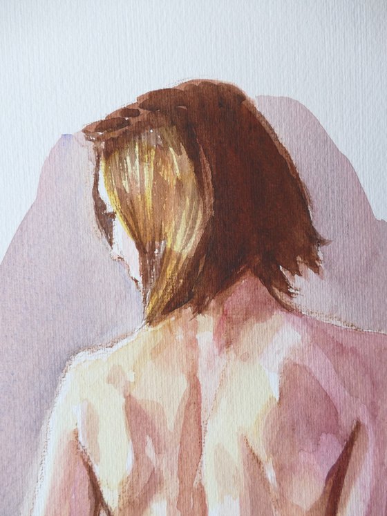 Standing female nude back study