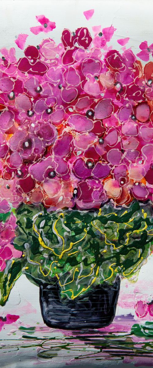 Pink Flowers - Original Painting on canvas paper 9"x12" by OLena Art by Lena Owens at OLena Art