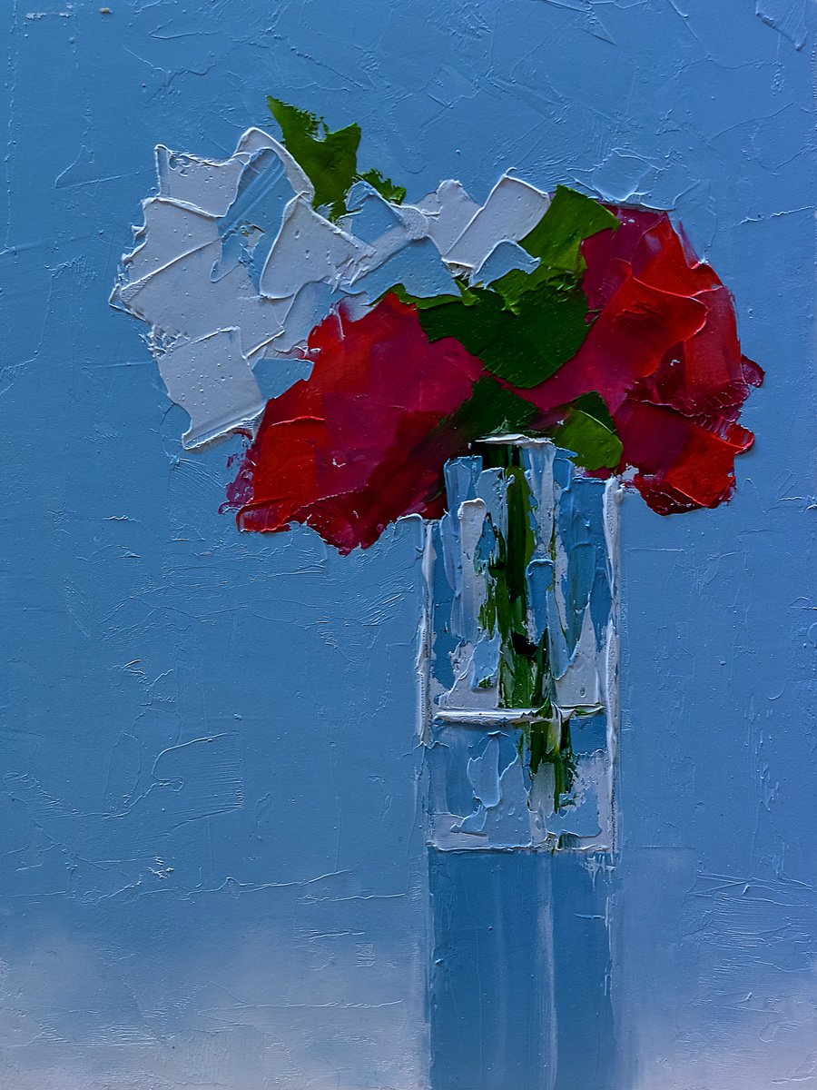 Abstract flowers oil painting. Still life painting with flowers in glass by Marinko aric