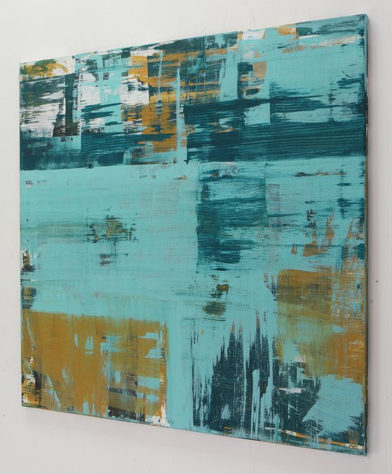 XL Abstract Painting - Static In Blue XL - 120x120 cm - Ronald Hunter - 14J