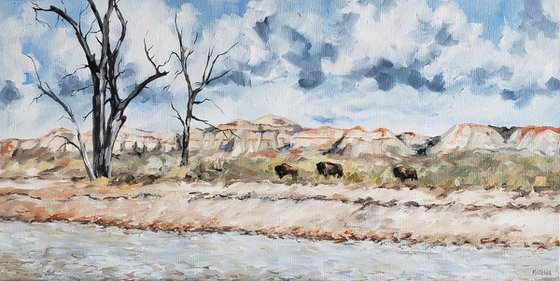 Landscape - Bison - Buffalo - "Bulls Along the River"