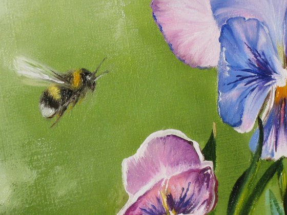 Bumblebee and Pansies,