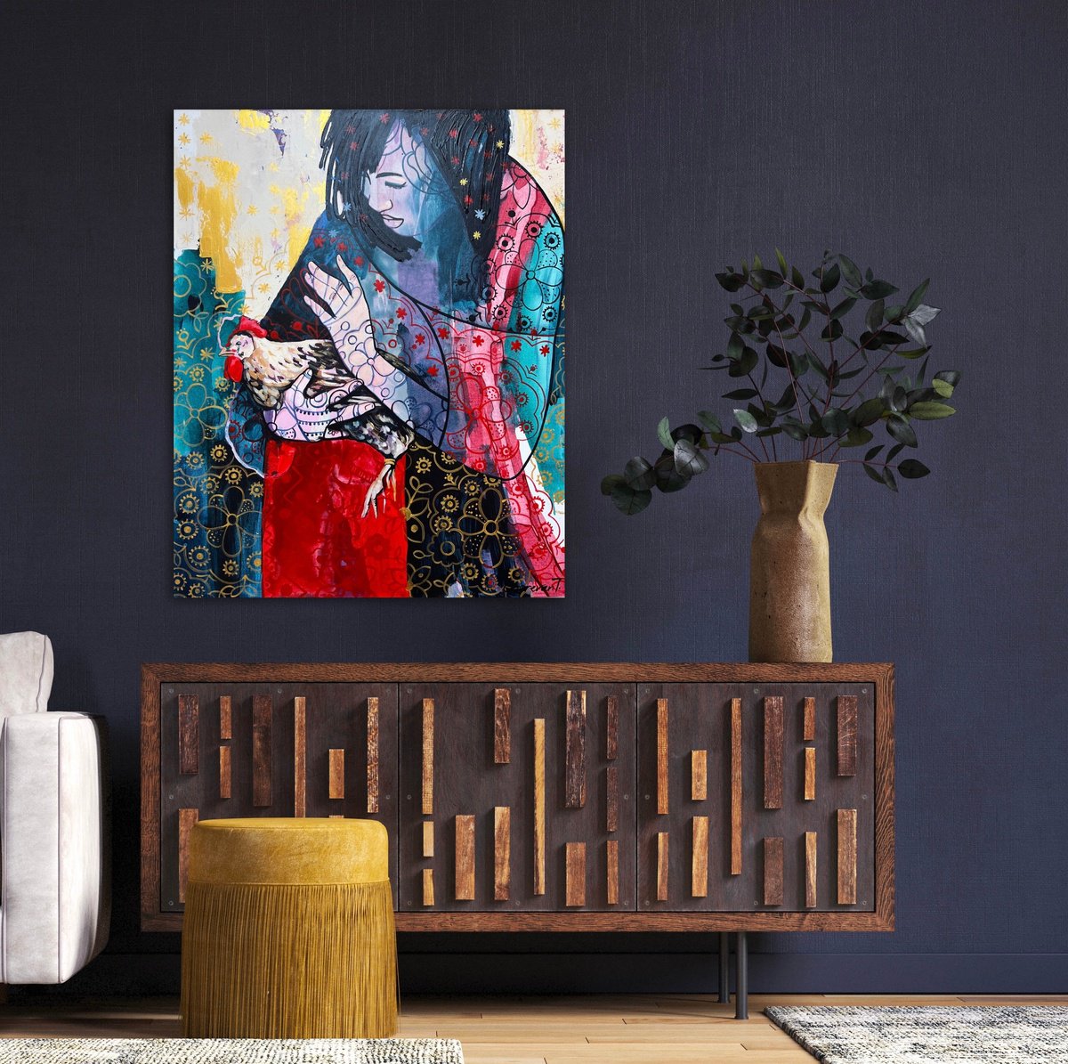 Expressive Animal Acrylic Painting By Tetiana Cherevan, 31 X 39", To Be The World, Original Artwork