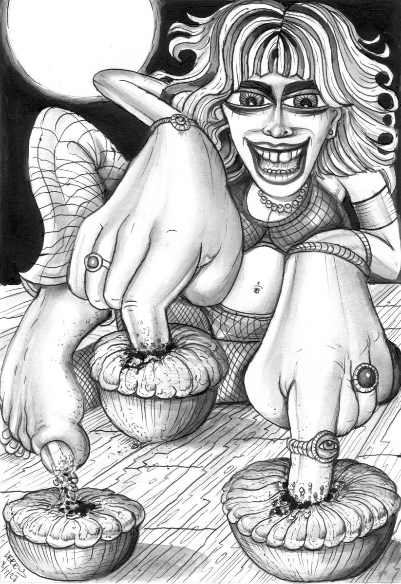 Surrealistic Portrait Drawing By Spencer John Derry, 8 X 12", Fingers In Pies, Original Artwork