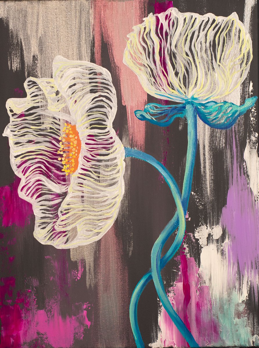 Air Flowers / Original mixed media painting with abstract flowers by Daria Shalik