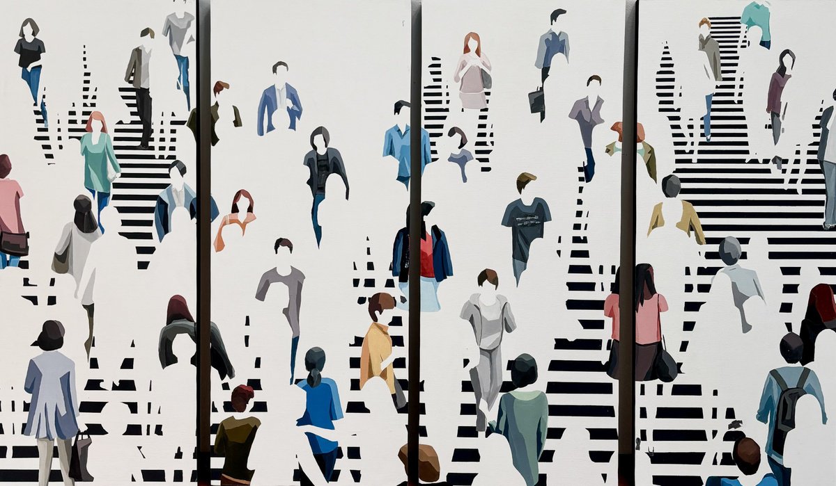 Urban And Pop Cityscapes Oil Painting By Martta Garcia, 63 X 39", Fragmented Reality Ii, Original Artwork