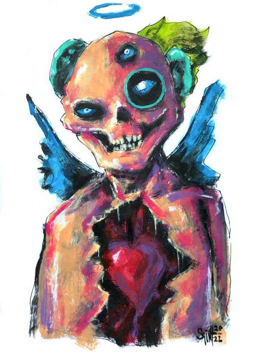 #88 Zombies portrait painting original art, Horror Naive Outsider Folk Art Brut Strange ac... by Ruslan Aksenov