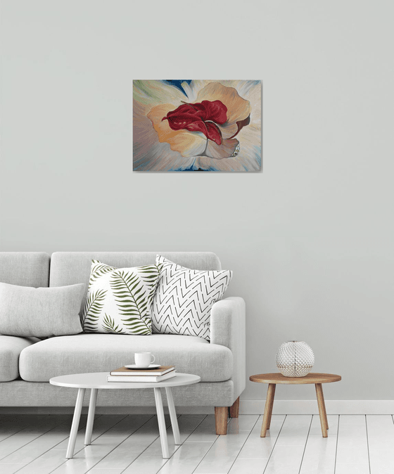 Fantastic Anthurium - oil painting, original gift, home decor, Flowering, Spring, Leaves, Red, Sexy, poster, Bedroom, Living Room