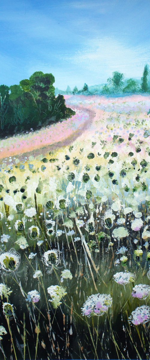Early Morning Walk - Wild Carrot Flower (Queen Annes Lace/Bishops Lace) Art for Peace by Julia  Rigby