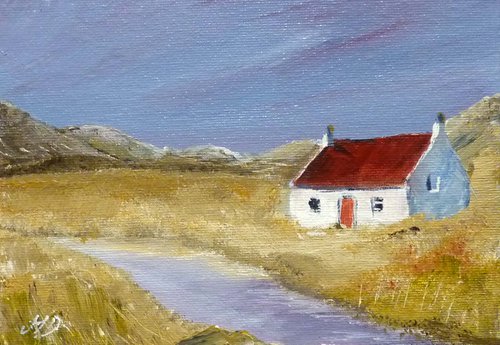 Red Roofed Bothy in the Glen by Margaret Denholm