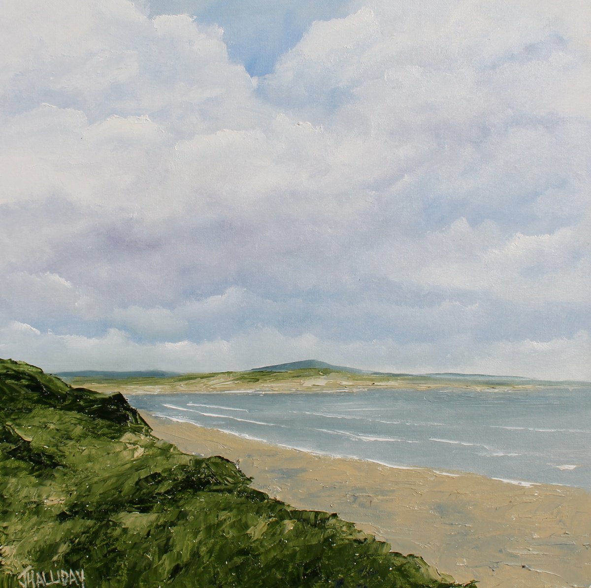Impressionistic Landscape Oil Painting By John Halliday, 16 X 16, Dundrum From The Dunes, Original Artwork